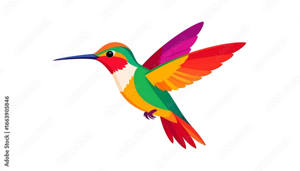 Obraz premium Vibrant hummingbird illustration, showcasing a dazzling array of colors and dynamic composition,