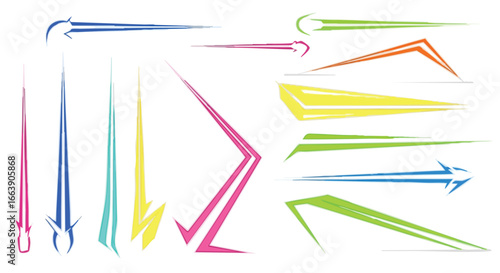 Colorful Arrow Vector Pack Emphasizing Movement and Directional Flow, Suitable for Creative Design Projects and Infographic Illustrations or