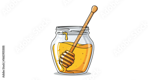 Illustrative honey jar with dipper showing natural sweetness and organic production for food and health focused projects