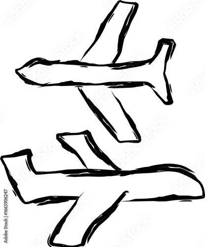 Hand-drawn sketch of two airplanes, symbolizing travel, aviation, transportation, tourism, journey, and adventure in a simple doodle and grunge illustration style.
