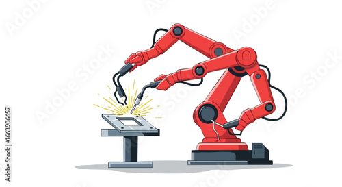 Automated Precision: Robotic Welding Process Demonstrating High-Tech Manufacturing on Clear Backdrop Depicting Factory Automation
