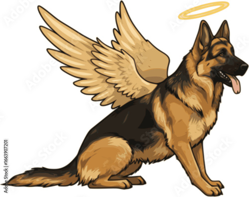 Pet Memorial, Angel Wings German Shepherd Dog Silhouette Vector