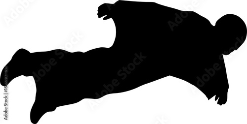 Wingsuit Flying Silhouette Vector silhouette illustration isolated on white background 