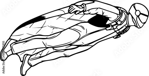 Wingsuit Flying Silhouette Vector silhouette illustration isolated on white background 
