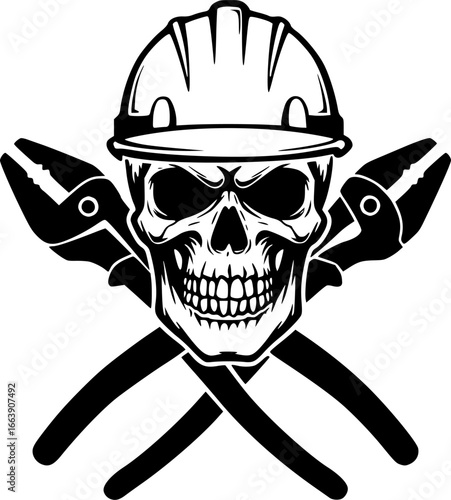 Iron Worker Skull with Hard Hat Vector File,Ironworker Vector,PLier Vector,Commercial-Personal Use,Cricut,Silhouette Cameo,Vinyl Decal