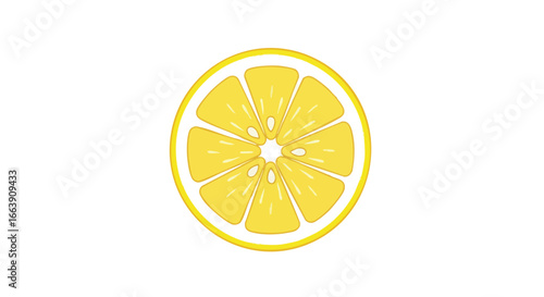 Stylized lemon slice illustration with vibrant yellow hues on a clean white canvas representing freshness and healthy living