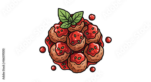Delicious meatballs in rich tomato sauce garnished with fresh basil leaves, a culinary delight, ready to served and enjoyed, perfect for sharing or
