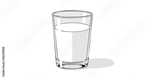 Simple glass of milk on a white background, illustration of dairy product inside a clean glass, isolated on plain background with a subtle soft shadow
