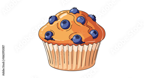 Delicious blueberry muffin illustration, a treat, colorful, eye-catching baking delights, scrumptious indulgence, sweet surprise, perfect for
