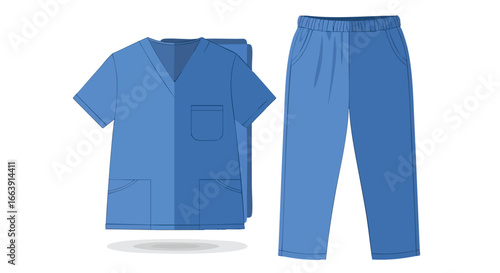 Blue medical scrubs set, healthcare uniform, professional attire for medical personnel, hospital clothing, uniform for medical staff