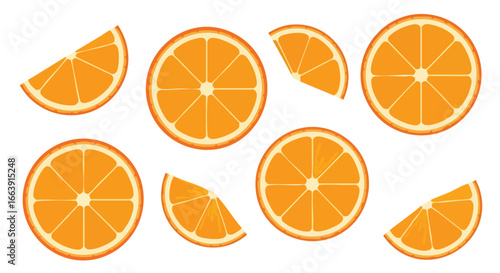 Vibrant Citrus Delight: A Collection of Fresh Orange Slices and Halves on White Background, Ready to Juice