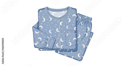 Sleepwear Set in Light Blue with Moon and Star Pattern, Folded Comfortably for a Peaceful Night's Rest Illustration