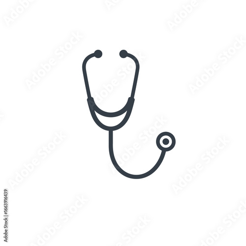 Dark blue stethoscope isolated on white background, vector illustration, simple design. Concept for healthcare service, medical diagnosis and clinical examination