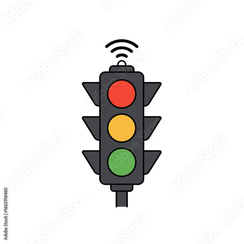 Isolated traffic signal icon with red, yellow, and green lights illustration, concept for smart city connectivity, urban planning guidance and intelligent transport system application