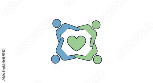 Conceptual illustration representing unity, collaboration, and interconnectedness forming a bond with a heart symbol, symbolizing harmony and empathy