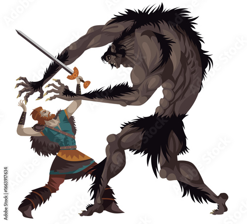 norse mythology grendel beast fighting beowulf