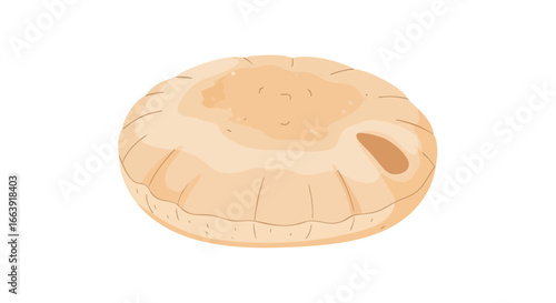 Illustration of a pita bread showing a beige color, ideal to accompany delicious food, perfect for graphic design compositions and culinary