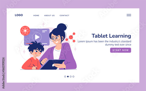 Tablet Learning Vector Illustration with Engaged Child