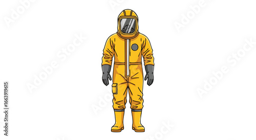 Person in protective suit on a white background, representing safety and protection in a hazardous environment concept
