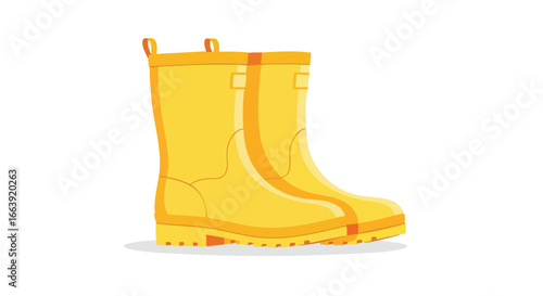 Pair of Cheerful Yellow Rubber Rain Boots Ready for Outdoor Activities or Rainy Days
