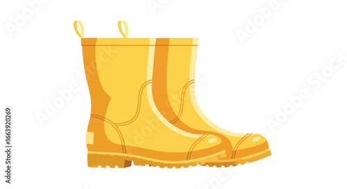 A cheerful pair of yellow rain boots, symbolic of rainy days and outdoor adventures, representing protection from the elements, and a fun element