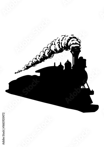 Silhouette of a Vintage Steam Train with Smoke