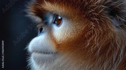 closeup on face of snub-nosed monkey