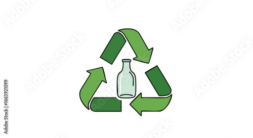Recycling Illustration: Promoting Green Practices for a Sustainable Environment message, featuring a glass bottle inside the recycling symbol