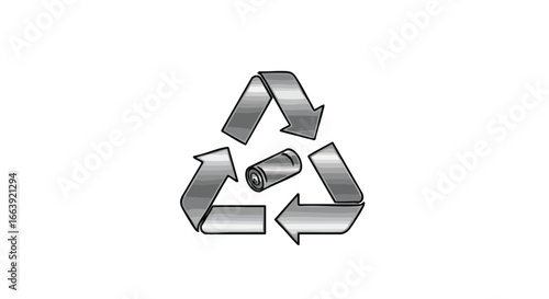 Modern gray recycle symbol with metal can inside, promoting eco-friendly habits and environmental awareness for a cleaner and healthier planet