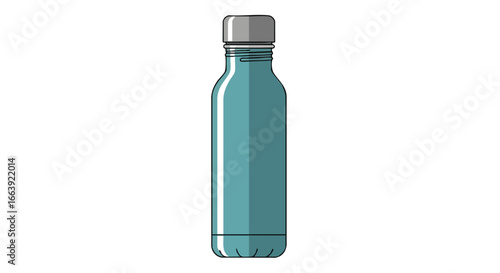 Sleek teal reusable water bottle with a metallic gray cap for sustainable hydration, a minimalist illustration emphasizing clean design and