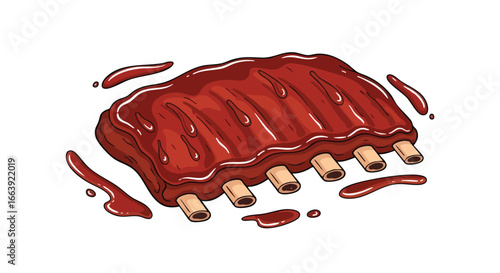 Enticing cartoon illustration showcasing succulent ribs with luscious barbecue sauce, a mouthwatering depiction that captures the essence of