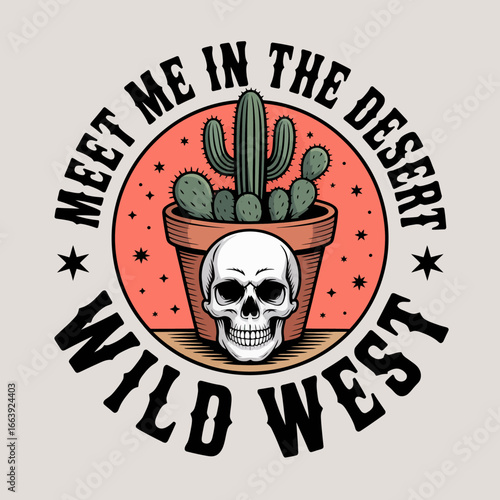 This visually stunning image features a skull with assorted cacti in a pot, portraying a blend of life and death that resonates with the spirit of the wild west.