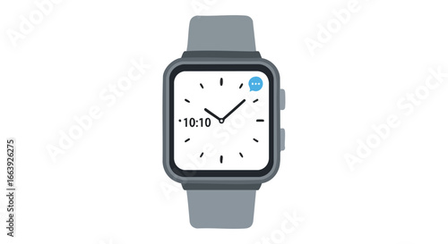 Stylized illustration of a smartwatch displaying the time and a notification indicator in the top corner showcasing modern digital connectivity