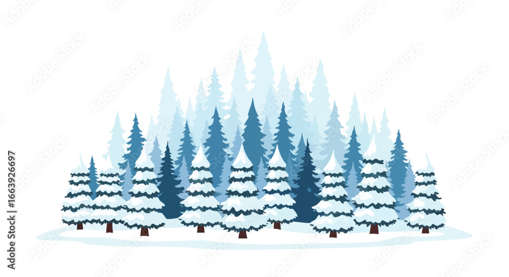 Fototapeta premium Snow-Kissed Evergreen Serenity: A Vector Illustration of Winter Forest Landscape in Gradient Blues, Depicting Tranquility and Seasonal Beauty