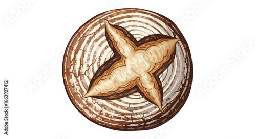 Artistic bread loaf with scored pattern and cracked crust presenting culinary craftsmanship for artisanal bread and rustic baking aesthetics