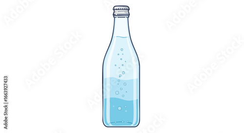 Sparkling Hydration: A Simple Depiction of Water in a Bottle with Bubbles, Hand-drawn look isolated on white background