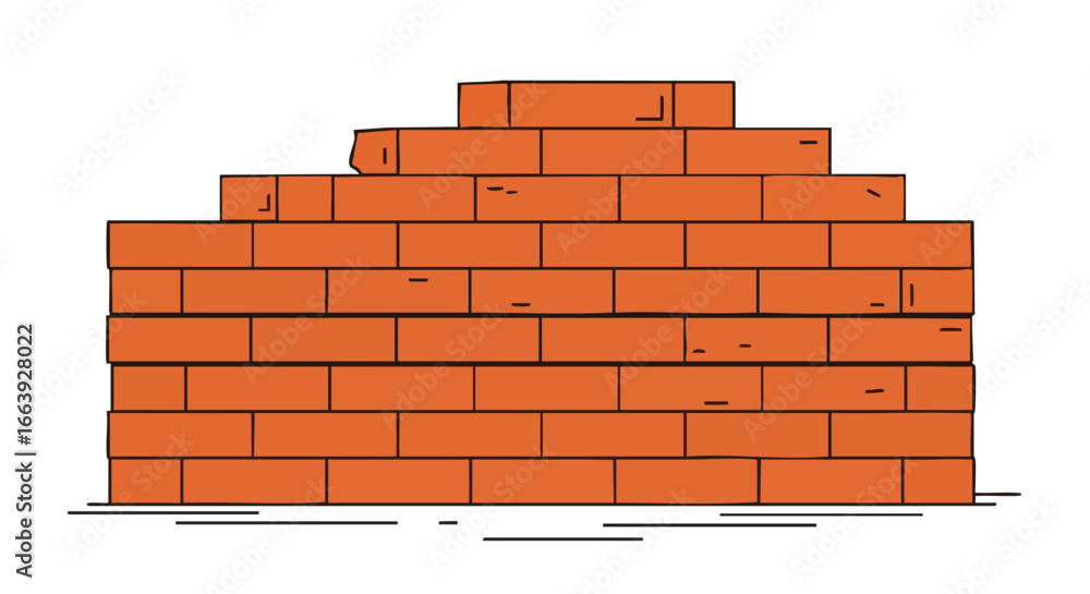 Obraz premium Hand-drawn brick structure with staggered layout, symbolizing robust architecture and solid construction design featuring rough textured illustration