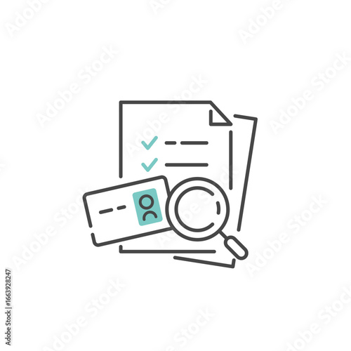 書類審査のベクターアイコン (身分証明書と必要事項のチェック)