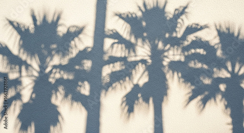 Silhouetted palm trees stand tall against a soft, warm-toned sky, creating a serene and visually appealing composition, evoking a sense of tranquility and natural beauty.