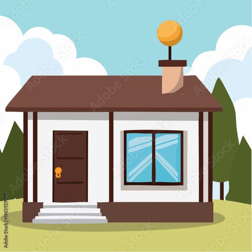Charming suburban house vector illustration with a cozy, simplistic design, ideal for residential real estate, home ownership, or architectural graphic projects