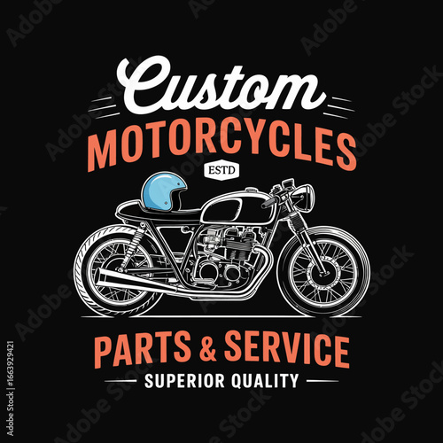 A sleek illustration of a classic custom motorcycle in a stylish design, emphasizing craftsmanship and quality, perfect for enthusiasts and collectors alike.