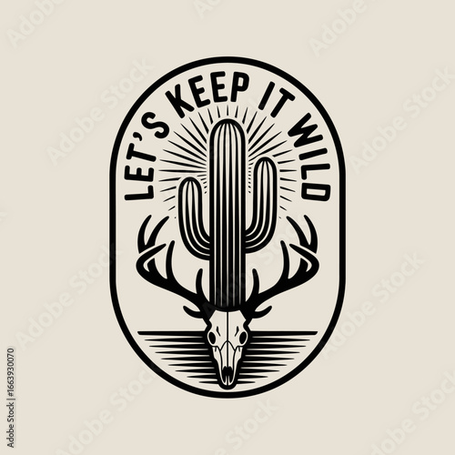 This captivating design features a cactus and skull, representing the wild spirit of nature, a perfect illustration for art lovers and those who cherish the outdoors.