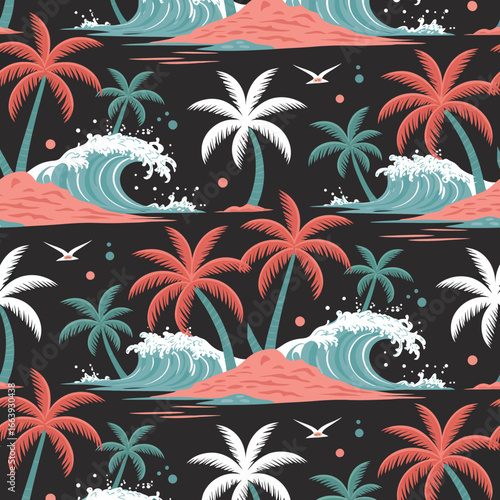 An elegant illustration featuring waves and palm trees that blends artistic creativity with nature, perfect for bringing a touch of tropical tranquility to your design.