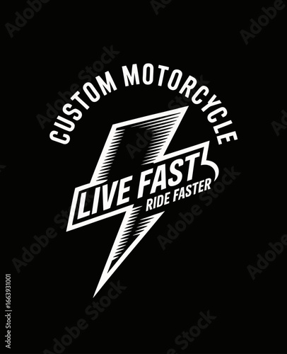 A minimalistic yet striking design perfectly captures the essence of speed, suggesting the passionate lifestyle of motorcycle enthusiasts through captivating visuals and energy.
