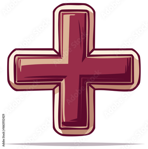 Stylized Red Plus Symbol with Beveled Edges and Outline
