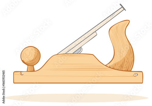 Classic Wooden Hand Plane Tool for Carpentry and Woodworking Projects Illustration