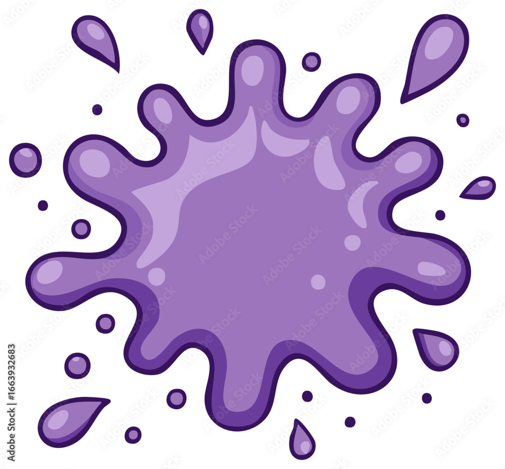 Fototapeta premium Lilac Blob Isolated, Droplets and Splatter, Vector Element, Blank Space to Insert Text