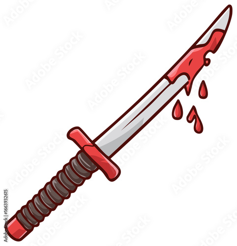 Cartoon style sword with red blood dripping horror and danger weapon illustration