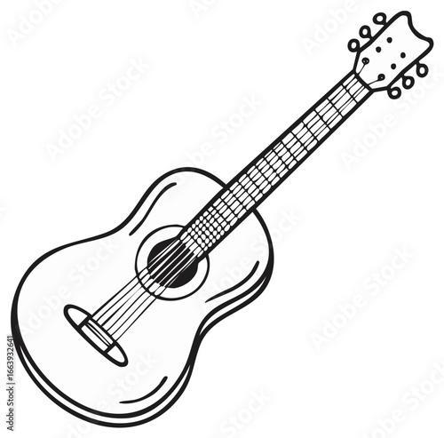 Classic acoustic guitar illustration in black and white line art