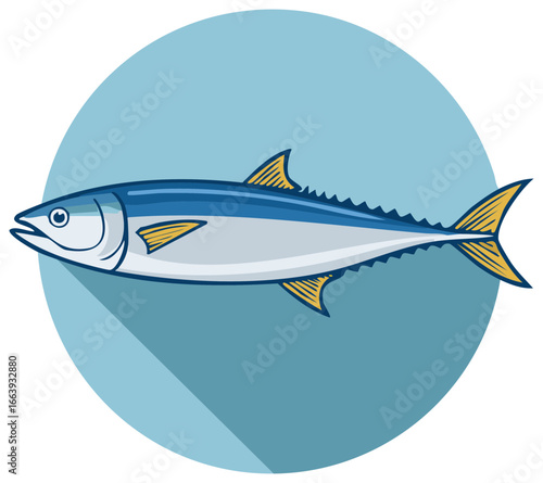 Tuna Fish with Blue Circle Illustration, Isolated, Editable Clip Art, Vector Graphics